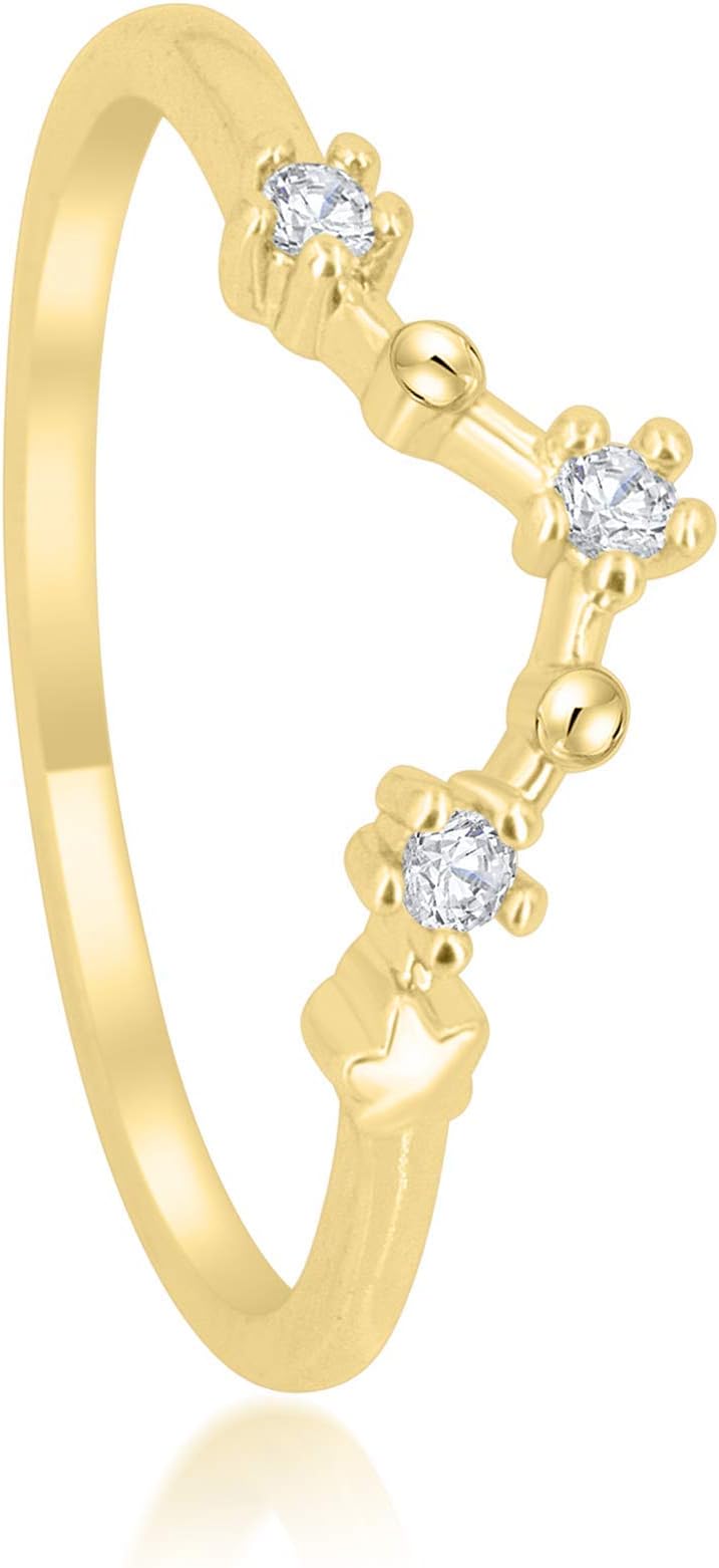 Zodiac Constellation Ring with Cubic Zirconia Stones Made of Zinc, Steel & Brass