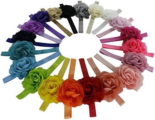QingHan Baby Girls Chiffon Silk Rosettes Flower Elastic Headbands for Teens Babies Toddlers Children Infants Pack Of 20