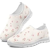 HERCHA Fashion Rose Women Flat Shoes for Office Work No Laces Round Toe Lightweight Mesh Comfort Shoes for Women Slip On Sneakers with Arch Support Daily Wear Summer