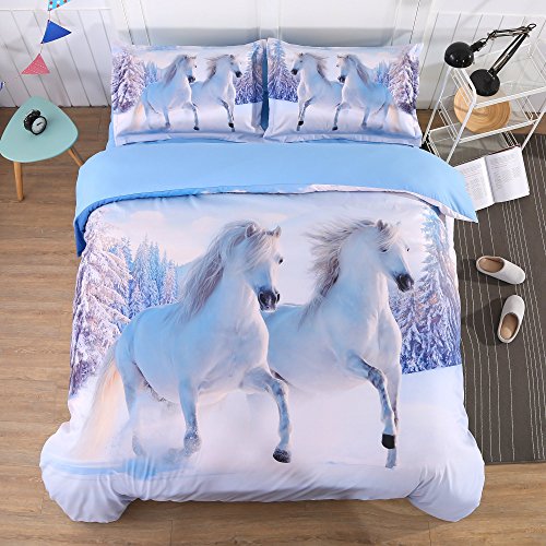 Alicemall 3d Horse Bedding Comforter Set White Snow Horse Digital