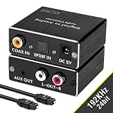 Digital-to-Analog Audio Converter, 192KHz Digital Coaxial and Optical (Toslink/SPDIF) to Analog 3.5mm AUX and RCA (L/R) Stereo Audio Adapter DAC Converter with Fiber Cable by ROOFULL