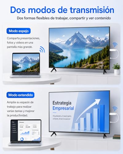 Adaptador Dongle HDMI Inalámbrico, 1080P@60Hz Miracast AirPlay DLNA Screen Mirroring Stick, 2,4/5GHz Doble Banda, Plug & Play Extensor HDMI para PC/Portátil/Smartphone a TV/Monitor/Proyector