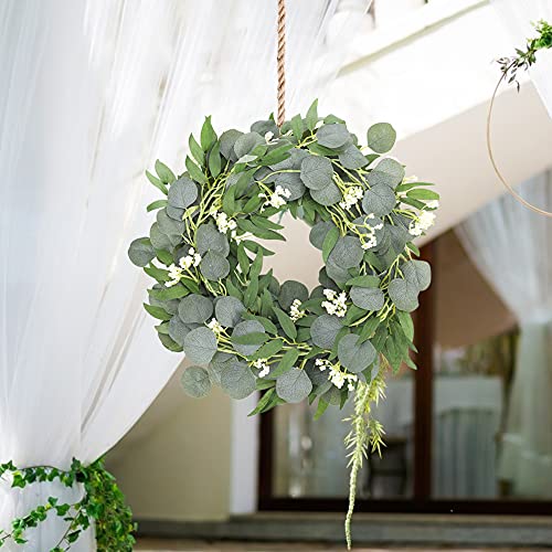 HAKACC Eucalyptus and Willow Leaves Garland ,Faux Eucalyptus Leaves Vine with White Berries for Wedding Home Table Decoration