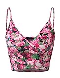 Doublju V Neck Floral Printing Girlish Crop Tank Top For Women With Plus size