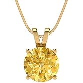 Clara Pucci 14K Yellow Gold Plated Solitaire 16" Box-Chain Necklace - Sterling Silver 1.5ct Round Cut Citrine Pendant