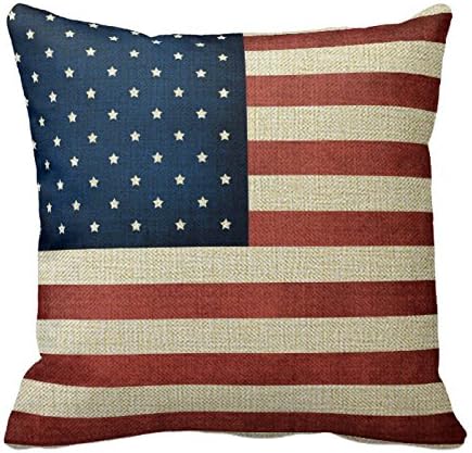 FreeMinds Cotton Linen 18 x 18inch Made In America American Flag Throw Pillow Cover
