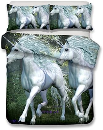 helengili 3D Digital Printing Bedding Set Unicorn Monocerus Bedding Bedclothes Duvet Cover Sets Bedlinen 100 Percent Microfiber Present,Full