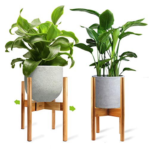 Mid-Century Plant Stand by ZERLA, Bamboo Wood Flower Pot Holder Display, Up to 12 Inch Planter – Planter Not Included