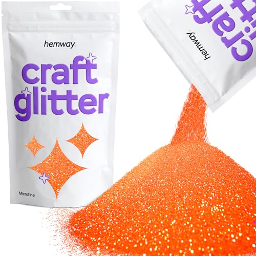 Hemway Craft Glitter Fluorescent UV Neon Peach 100g Microfine Glitter for Crafts, Resin, Cosmetic, Nail, Face, Body, Festival, Tumblers, Art, Candle, Crafting
