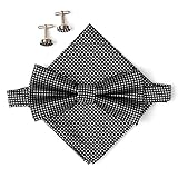 Alizeebridal Men's Vintage Checkered Bow Tie& Handkerchief& Cufflinks Set