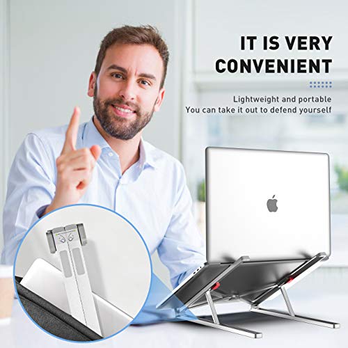 Portable Laptop Stand Adjustable Aluminium Alloy Laptop Stand Foldable Ventilated for MacBook and Notebook Silver
