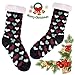 Dosoni Women's Fleece Lining Fuzzy Soft Christmas Knee Highs Stockings Slipper Socks (Heart Black)