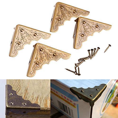 Dophee 16Pcs Antique Brass Jewelry Box Corner Case Chest Corner Protector Guard Edge Cover