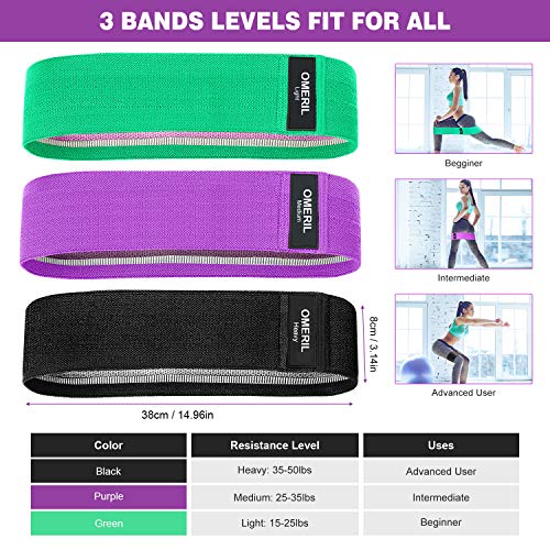OMERIL Resistance Bands, 3 Packs Fabric Workout Bands with 3 Resistance