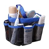 Holiberty® Quick Dry Hanging Toiletry Cosmetics Bath Organizer with 8 Mesh Storage Pockets Portable Shower Tote Shower Organizer Mesh Shower Caddy Bathroom Accessories Bathrooms Bag Dorm Gym Camp & Travel Tote Bag Pouch with Handle - Blue