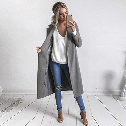 Winter Cardigan Womens Long Coat Lapel Parka Jacket Overcoat Outwear by TOPUNDE Gray