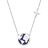 SHAOAN Airplane Necklace for Women S925 Sterling Silver World Travel Flight Necklace Blue Lapis Lazuli Airplane Map Jewelry Graduation Gifts for Stewardess Flight Attendants Pilots
