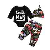 Baby Boy Camouflage Clothes Long Sleeve Little Man Romper Pants Leggings Hat Outfits Set 3Pcs -Glosun (18-24 Months)