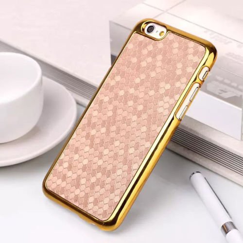 Tech Express (Tm) Luxury Gold Chrome Frame Bling + Color Leather Design Shell Snap On Cover Case for Apple iPhone 6+ / 6 Plus 5.5" (Tan / Biege)