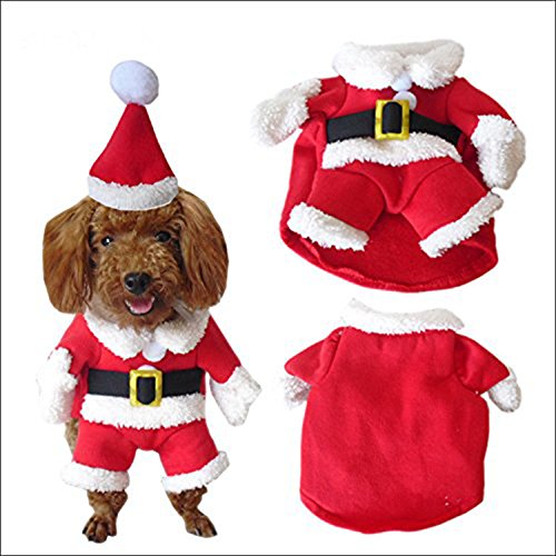 ROKOO Pet Christmas Costume Dog Suit with Cap Santa Claus Coat Hoodies for Small Dogs Cats Funny Puppy Christmas Party Clothes