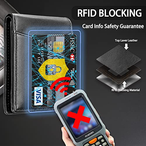 TOPTSOFI Wallet for Men, Slim Minimalist Mens Wallets with Hidden Card Slots Design, Bifold RFID Blocking Card Holder Gifts for Men (Top Layer Leather)