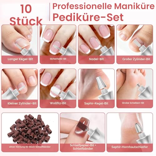 Electric Manicure / Pedicure Set, Nail Feles, Nail Cutter and Callus Remover with 10 Attachments for Nail Care, with 10 Speeds, LED Light, Storage Bag