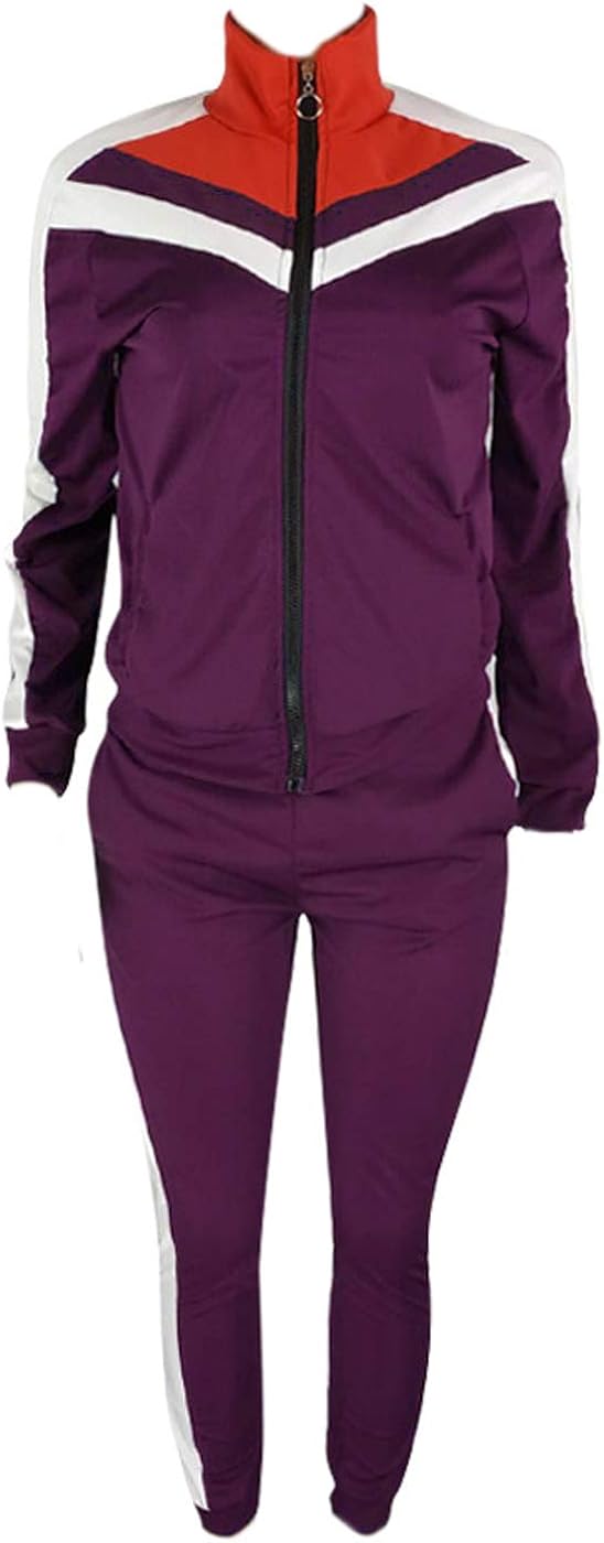 Womens Color Block Tracksuit 2 Piece Outfits, Casual Long Sleeve Full Zip Jacket and Pants Sport Set Sweatsuits at  Women’s Clothing store