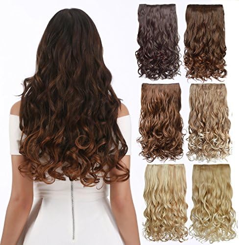 CNLONG 20" Wave Curly Hair extension 3/4 Full Head Clips In Synthetic Hairpieces For Women 5 Clips 4.6 Oz Per Piece1-Pack - Platium Blonde