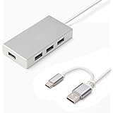 Premium 4 Port Silver Aluminum USB 3.0 Hub TYPE C Hub for Apple MacBook, Google Chromebook Pixeli, and All PC [Silver]
