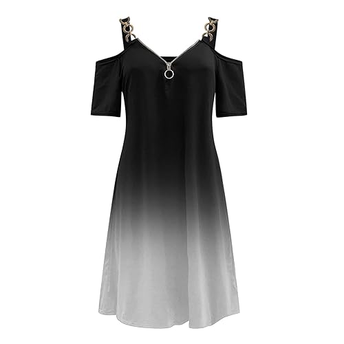 Off Shoulder Dresses That Hide Belly Fat, Women Casual V-neck Short Sleeve  Strap Open Back Sexy Zipper Dress Black in Dubai - UAE | Whizz Casual
