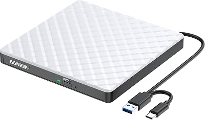 BENEWY External DVD Drive USB 3.0 Slim CD/DVD Burner Reader Writer White