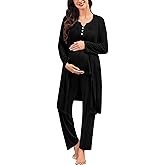 SWOMOG Maternity Nursing Pajamas Sets 3 PCS Women Postpartum Pajama Breastfeeding 3 in 1 Labor Delivery Button Pregnancy Pjs