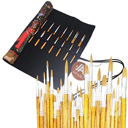 15 Inches Artist Paint Brushes Case Roll Up Pen Holder Canvas Pouch Bag (Ancient Egyptian Style with 24 Brushes) - Thumbnail 7