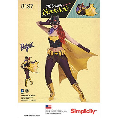 Simplicity 8197 D.C. Bombshells Bat Girl Costume, H5 (6-8-10-12-14)
