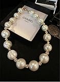 P.phoebus Vintage Yellow Gold White Pearl Choker Statement Bib Swarovski Crystal Rhinestone Charms Pendant Necklace For Women Girls