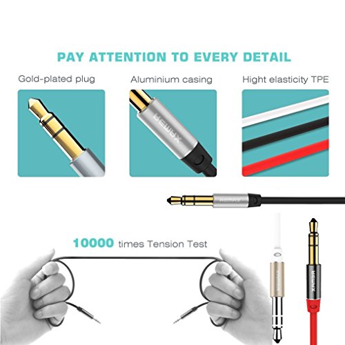Audio Cable Male to Male 3.5mm Auxiliary Cable with Gold Plated Connectors for Apple, Android Smartphones, Tablet and MP3 Players - Standard Packaging (Black)