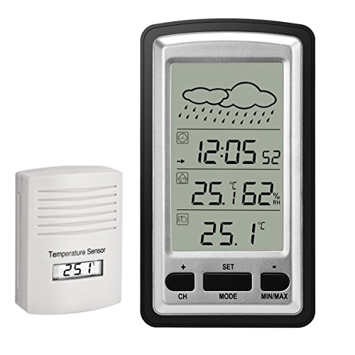 HopCentury Wireless Weather Station Digital LCD Alarm Clock with Outdoor Sensor Thermometer Hygrometer