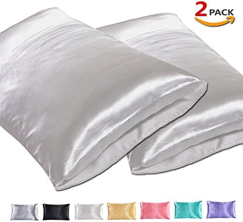 JINHONGRUI Silk Satin Pillowcase for Hair and Skin, Facial Beauty Hypoallergenic, No Zipper Pillowcase Covers, Standard, Queen, King Size Pillowcase Set of 2 (King(20x 40), White-2 Pack)
