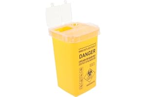 BEBEMOKO Sharps Container Needle Disposal Bucket Waste Box 0.26 Gallon Leak-Proof Plastic with Lid Yellow Small Waste Bucket 