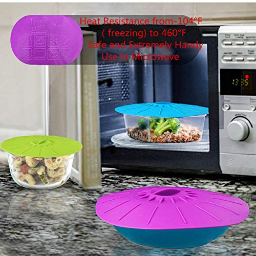 Microwave Covers, Silicone Food Lids sets, 5 Colorful Combo for Bowl Cup Pot Skillet Anti-dust Airtight Seal Super Suction Lid