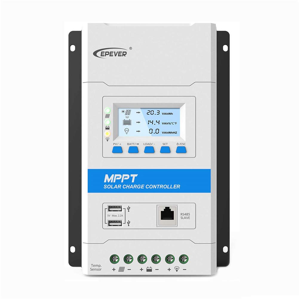 EPEVER® 40A MPPT Solar Charge Controller 12V/24V Automatic Identification System Voltage with LCD Display and Double USB Port for Solar Home System - TRIRON 4210N