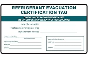 VNWIQ Refrigerant Evacuation Certification Tag Refrigeration ID Labels Stickers identifier 20 Pack