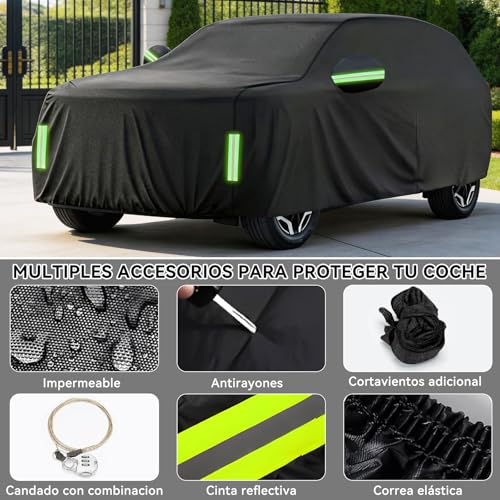 AUTODIAG Cubierta para Auto SUV,520x200x180CM Funda para Carro Impermeable,Cremallera y Cintas Reflectante,Cerradura Extra y Cuerda antiviento,Anti-UV,Anti-Nieve,Antiarañazos,Ideal para Exteriores
