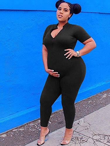 Tob Women S Soft Short Sleeves Zip Up One Piece Bodycon Jumpsuits Playsuits Black Pricepulse