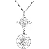 TEAMER Metatron Cube Witch Knot Pendant Necklace Double Amulet Protection Stainless Steel Witchcraft Necklaces Vintage Jewelry For Women