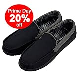 VLLY Men's Pile Lined Microsuede Indoor Outdoor Slip On Moccasin Slippers US 9.5-10.5 Black (FBA)