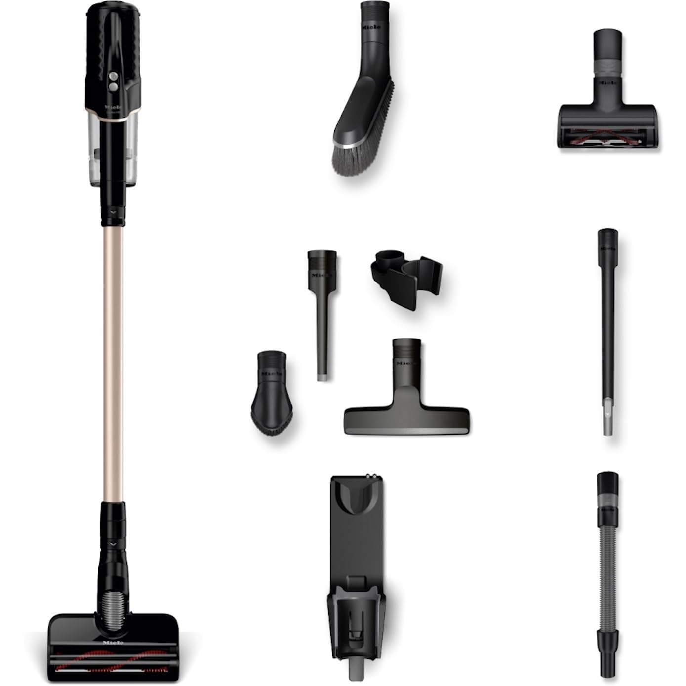 Miele Duoflex Total Care Vacuum Cleaner, Cordless and Bagless Multi-Use, Multi-Floor Flexible Stick Vacuum with 4 Attachable Brushes and Accessories, in Obsidian Black / Rose Gold
