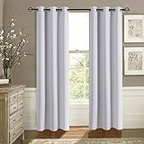 Aquazolax Premium Thermal Insulated Solid Eyelets Top Blackout Window Curtains for Office, 2 Panel Set, 42inch x 63inch, Greyish White