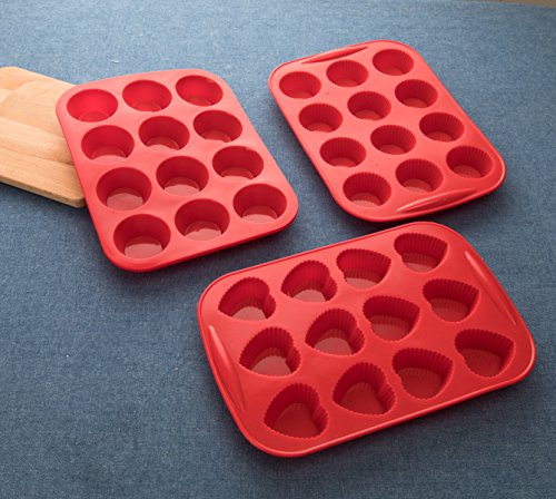 Aokinle Silicone Mini Muffin Pan,12 Cupcake Pan,Set of 3 Mini Baking Molds,Non Stick,BPA Free.