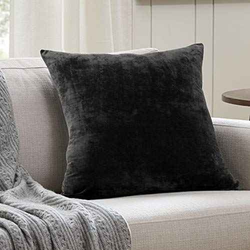 EVOLIVE Soft Micromink Euro Sham Cover Pillowcase Replacement with Zipper Closure (Black, 26"X26")
